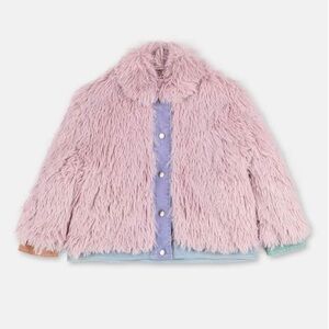 Stella McCartney Kids Faux Fur Jacket With Denim Trim